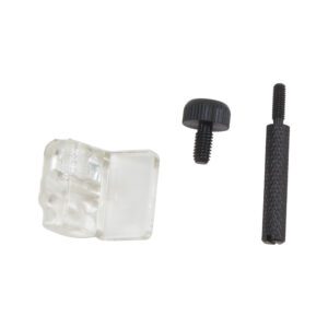 Clear and black mechanical parts on white.