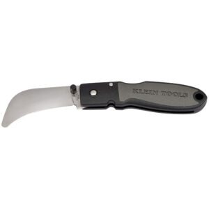 Folding pruning knife with curved hawkbill blade