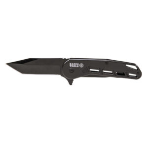 Folding utility knife with black handle.