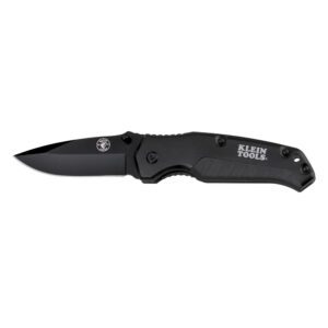 Black folding knife with Klein Tools branding.