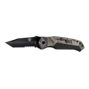 Folding knife with camo handle and blade.