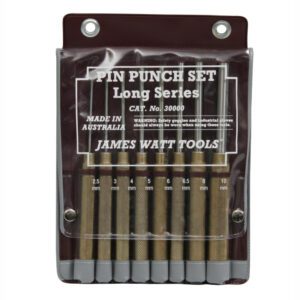 Pin punch set in transparent plastic case.