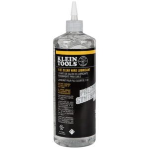 Clear wire lubricant bottle by Klein Tools.