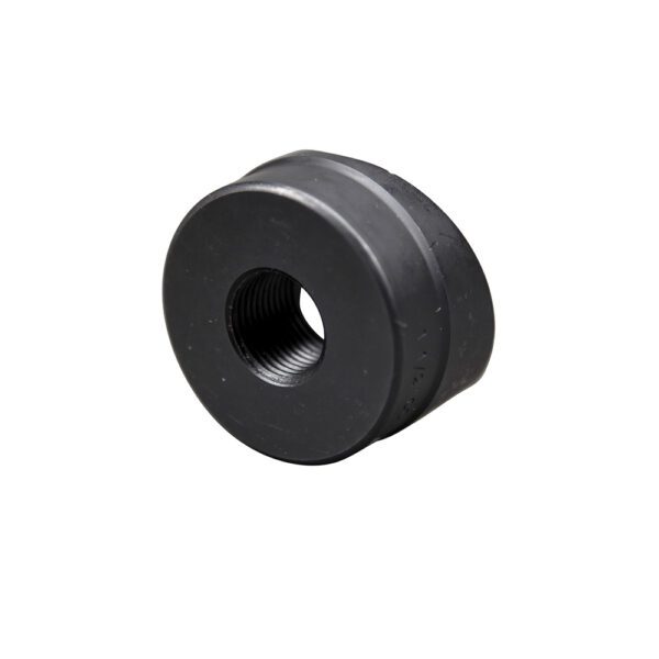 Black rubber spacer with threaded center hole.