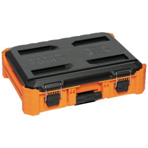 Orange and black tool case with latches.