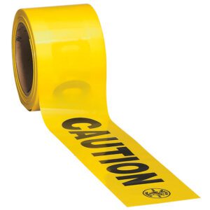 Yellow caution tape roll, black text.