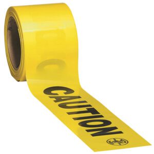 Yellow caution tape roll with black text.