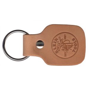 Leather keychain with embossed logo design.