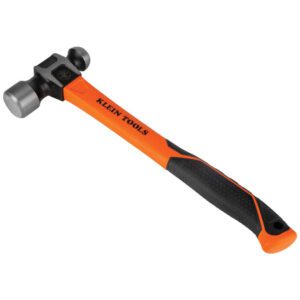 Orange-handled hammer with dual head design.
